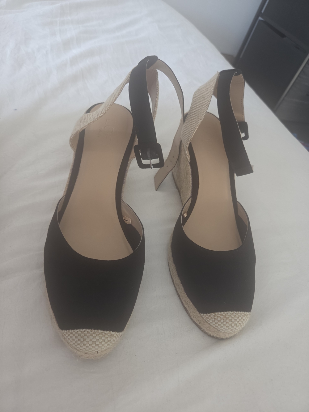 LOFT Black and Cream Espadrille Wedge Slingbacks